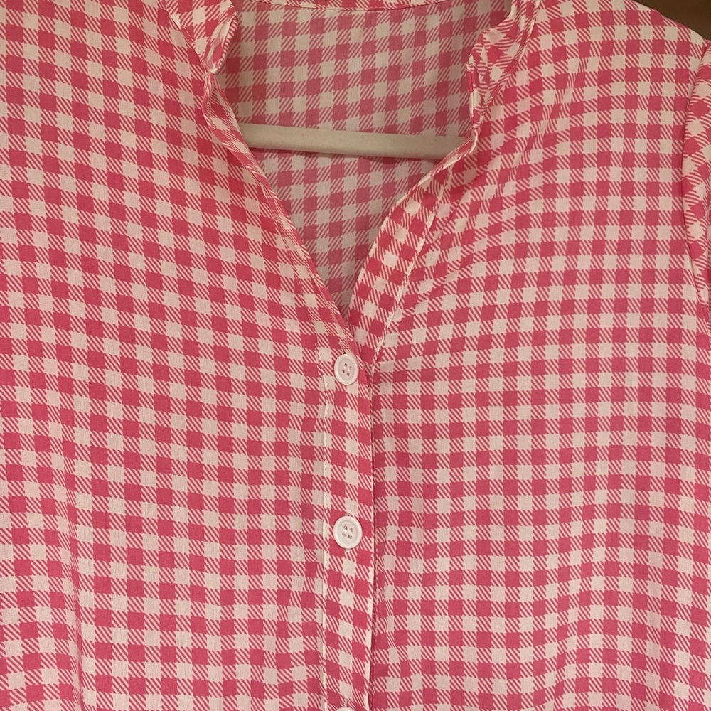 SHEIN Women’s Pink Casual Gingham Ruffle Pleated Mini Dress - Picture 3 of 7